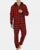 Mens Plaid Zipper Front Kangaroo Pocket Hooded One Piece Jumpsuit Home Warm Sleepwear