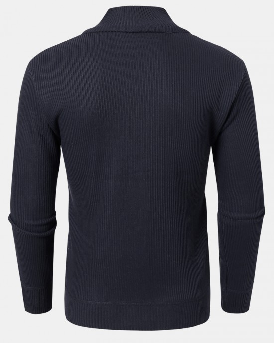 Mens Solid Color High Neck Knitted Warm Long Sleeve Sweaters