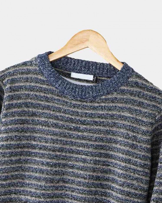 Mens Stripe Round Neck Warm Vintage Knitted Sweaters