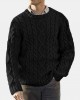 Men Solid Cable Knit Round Neck Casual Pullover Sweaters