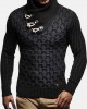 Mens Graphics Knitted Texture High Neck Warm Pullover Sweaters