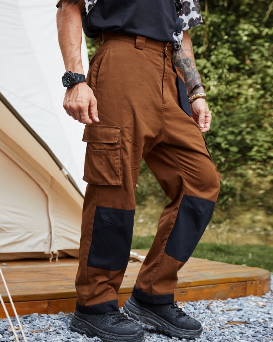 Men Colorblock Multi Pocket Ankle Length Soft Breathable Cargo Pants