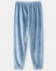 Mens Letter Embroidered Thicken Flannel Elastic Cuff Pants Warm Sleep Bottoms