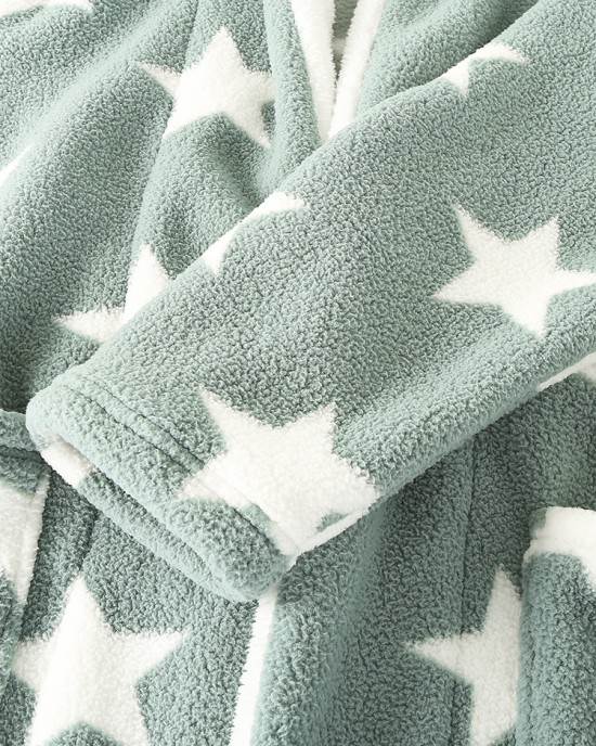 Mens Thick Star Print Home Sashes Plush Warm Hooded Sleepwear Robes With Pocket