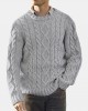 Men Solid Cable Knit Round Neck Casual Pullover Sweaters