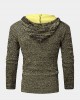 Mens Letter V  Neck Zip Knit Pullover Casual Drawstring Hooded Sweaters