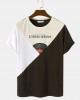 Mens Letter Print Color Block Patchwork Short Sleeve T  Shirts