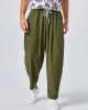 Men Solid Color Pleats Drawstring Elastic Waist Side Pocket Casual Pants