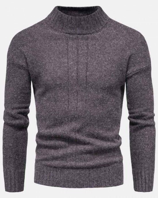 Mens Solid Color Mock Neck Long Sleeve Simple Warm Sweaters