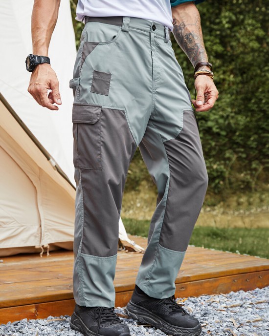 Men Colorblock Pocket Utility Ankle Length Soft Breathable Cargo Pants