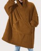 Mens Flannel Thicken Oversized Kangaroo Pocket Blanket Hoodies Warm Homewear