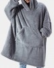 Mens Flannel Thicken Oversized Kangaroo Pocket Blanket Hoodies Warm Homewear