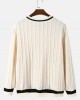 Men Cable Knitted Strip Contrast Pullover Loose Casual Sweaters