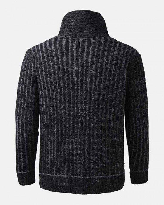 Mens Graphics Knitted Texture High Neck Warm Pullover Sweaters