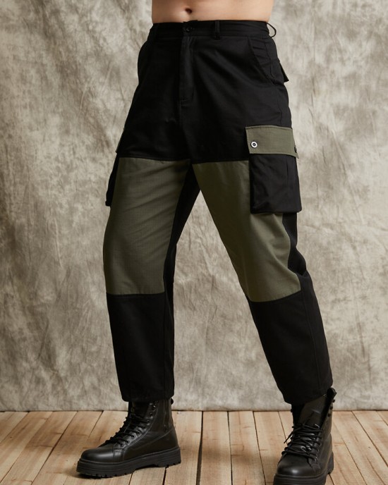 Men Outdoor Contrast Colorblock Multi Pocket Utility Ankle Length Cargo Pants