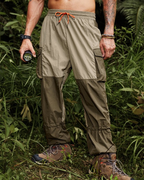 Men Colorblock Multi Pocket Drawstring Ankle Length Cargo Pants