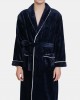 Mens Flannel Lapel Double Pocket Warm Belted Robes With Contrast Binding