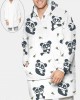 Mens Cute Panda Printed Flannel Oversized Two  Sided Blanket Hoodie With Pouch Pocket