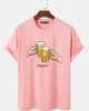 Mens Beers Cheers Graphic Crew Neck Cotton Short Sleeve T  Shirts